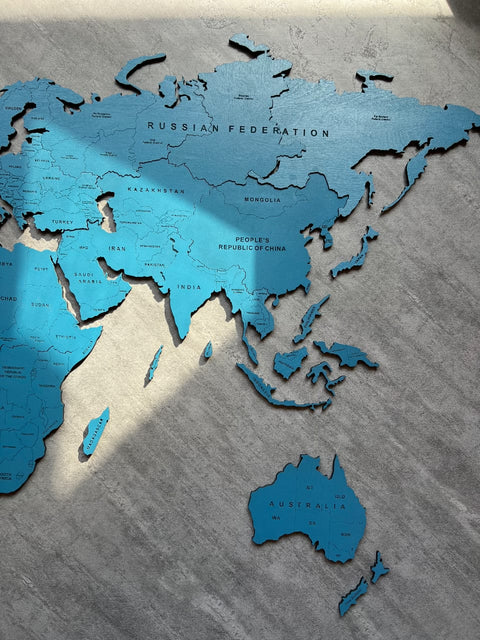 Monochrome Blue World Map - 200 cms wide