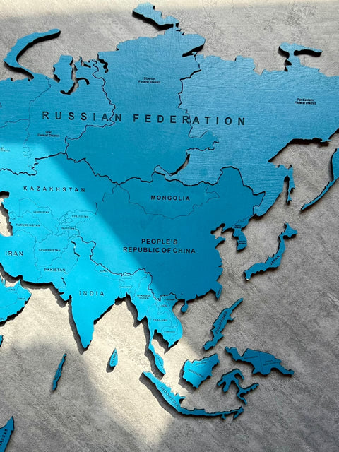120 cms wide - Monochrome Blue World Map