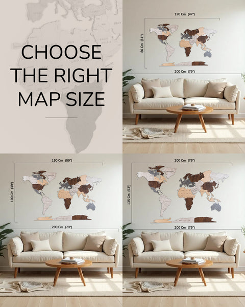 Wooden World Map - Multiple Sizes