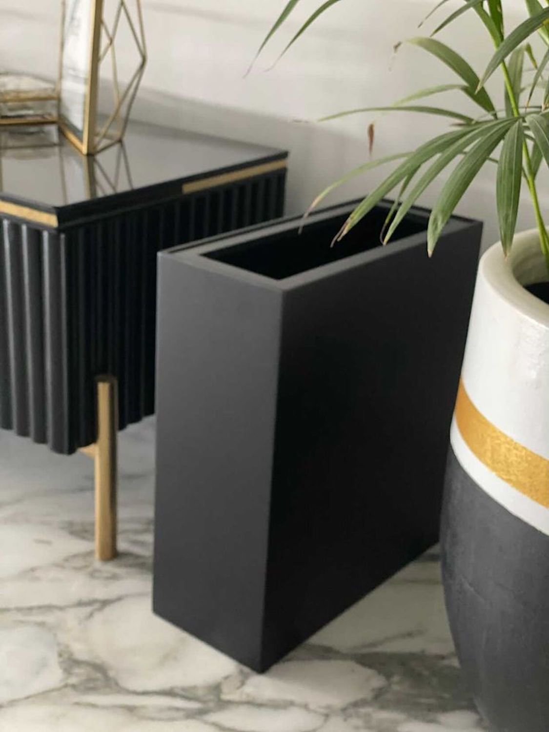 Oblong Black Trash Bin - Wood Workers Global