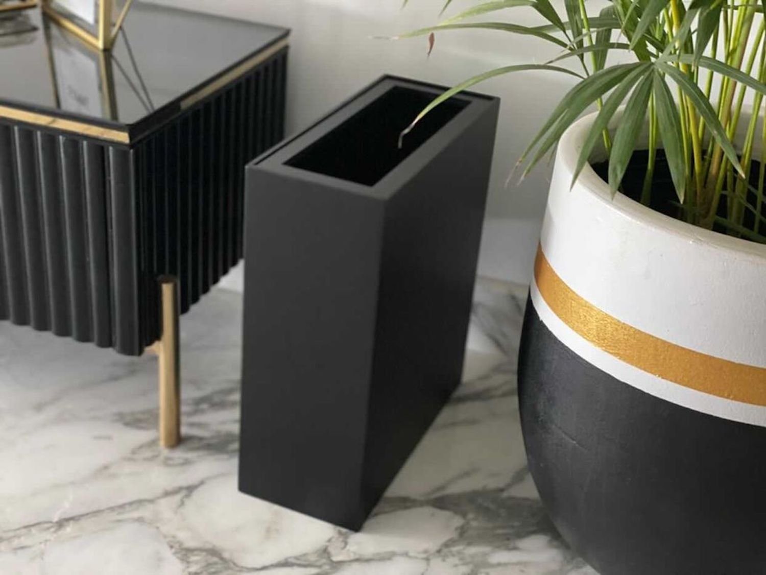 Oblong Black Trash Bin - Wood Workers Global