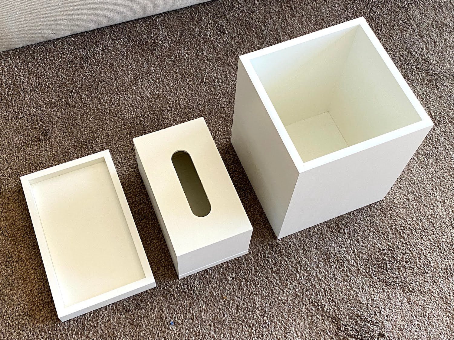 Wooden Office Set of Tray, Trash Bin & Tissue Box - Wood Workers Global