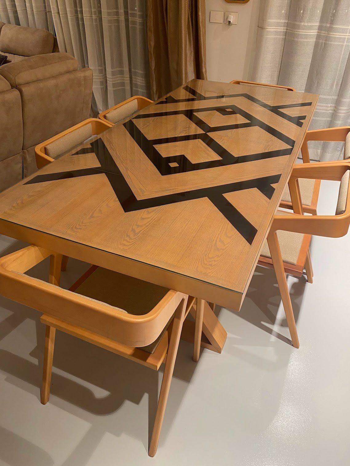 Patterned Veneer Dinning Table