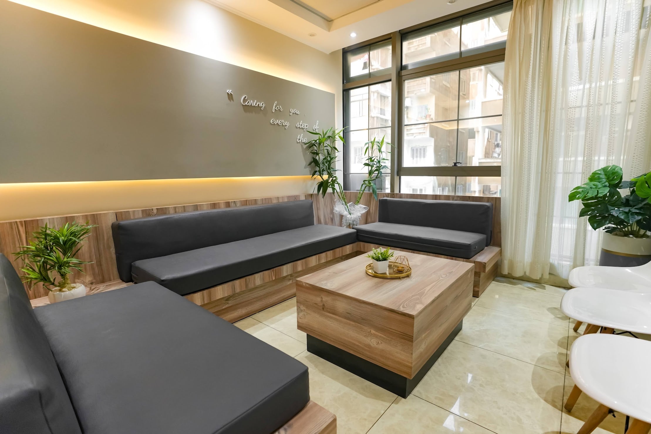 wooden custom furniture for Gynecology clinic in alexandria, custom made doors office desk couch sofa and tabels and chairs