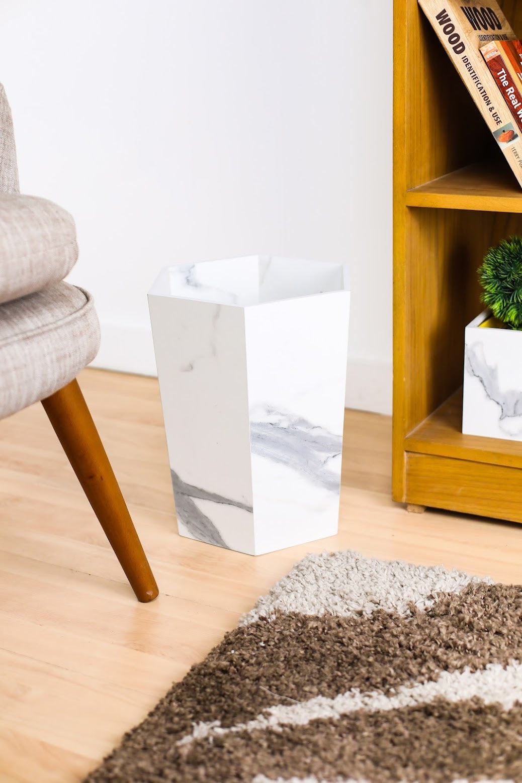 Classy Marble Texture Hexagon Trash Bins