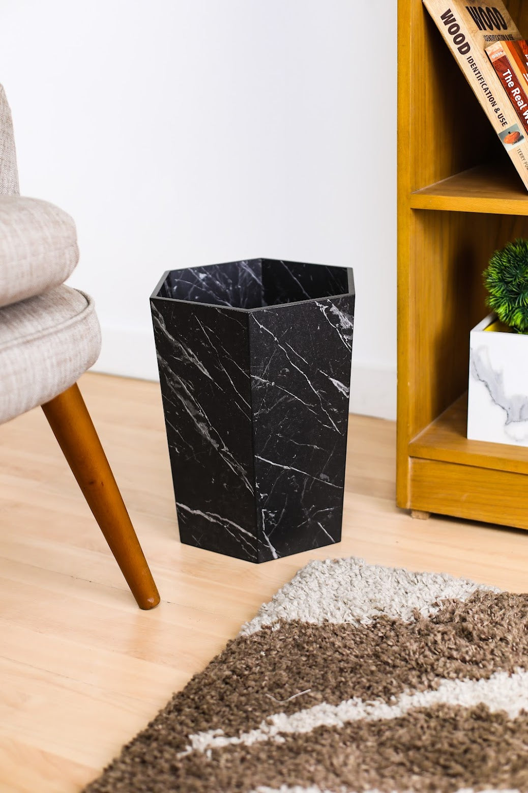 Classy Marble Texture Hexagon Trash Bins
