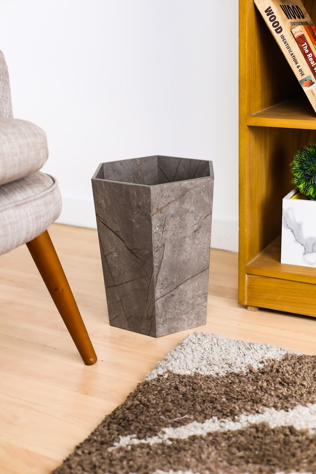 Classy Marble Texture Hexagon Trash Bins