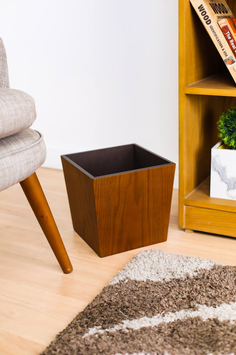 Minimalist Brown Oak Trash Bin