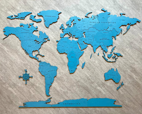 150 cms wide - Monochrome Blue World Map