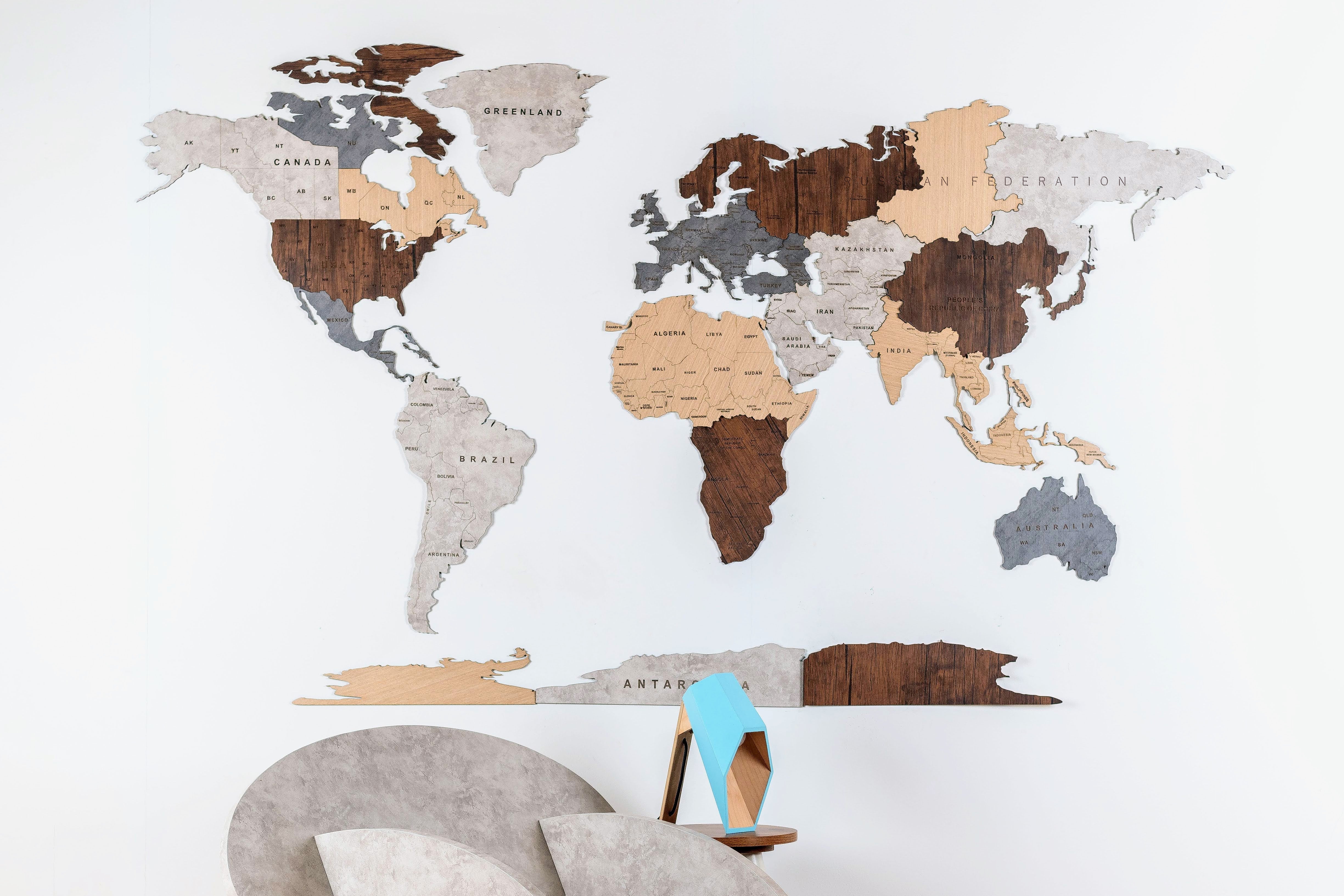 Wooden World Map - Multiple Sizes