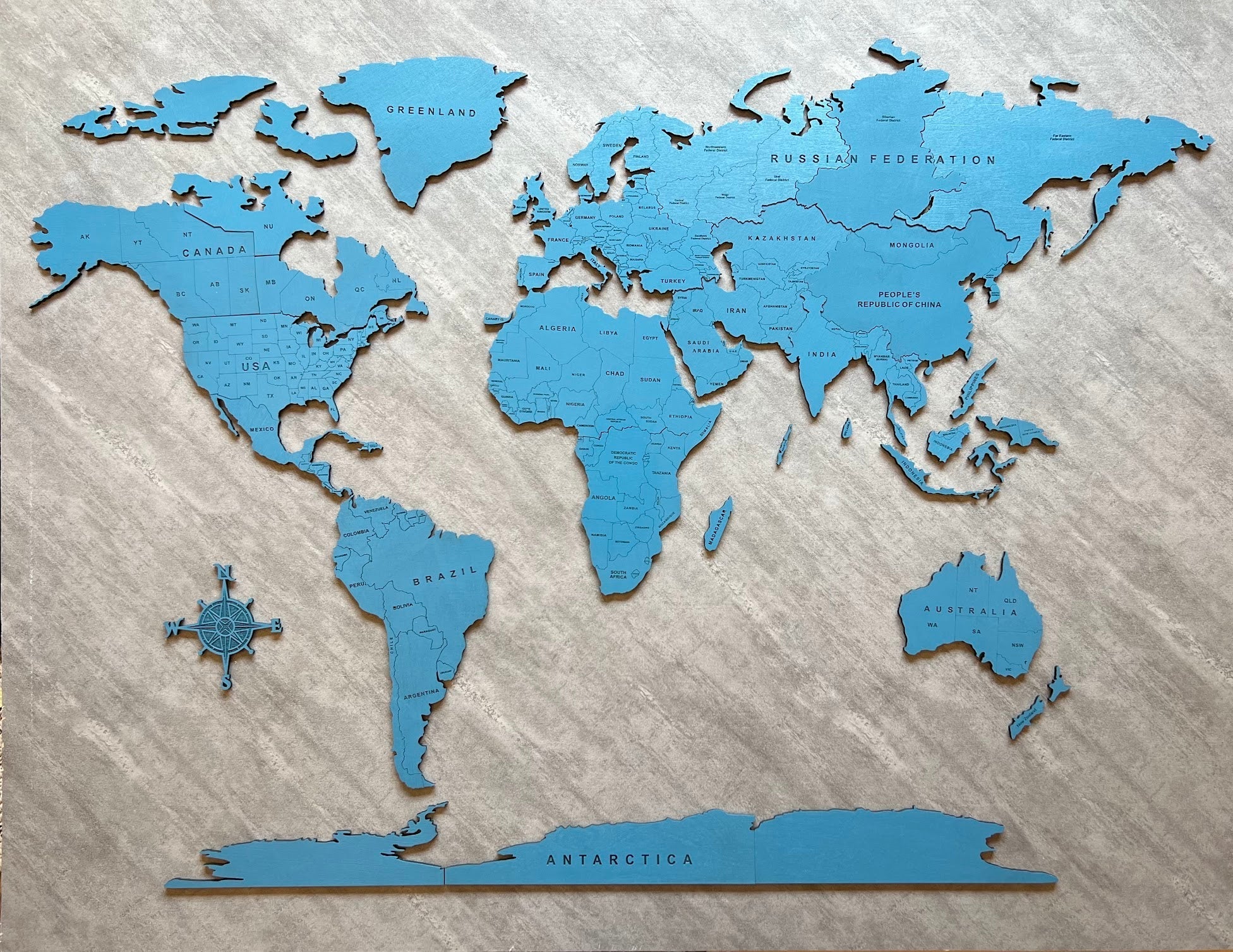 Monochrome World Map - Multiple Sizes