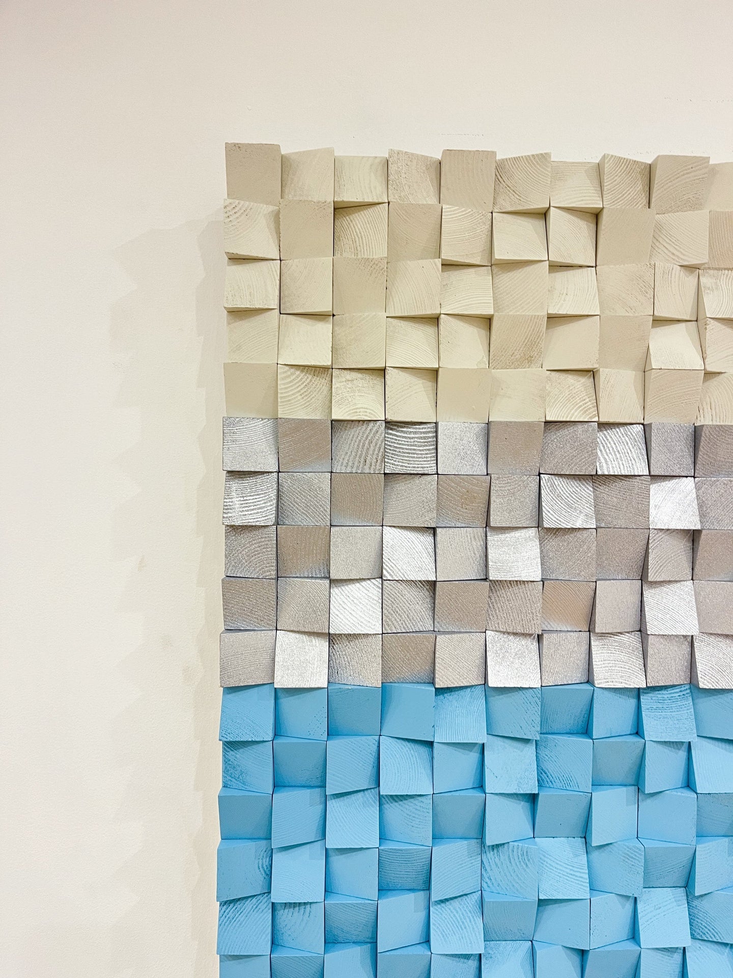 Elegant Wooden Electric Panel Cover – Baby Blue & Silver Wall Art