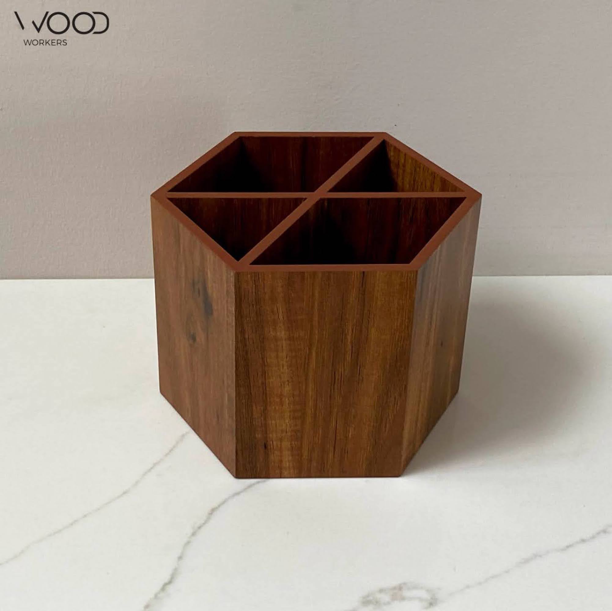 Hexagon Wooden Cutlery Holder - Wood Workers Global