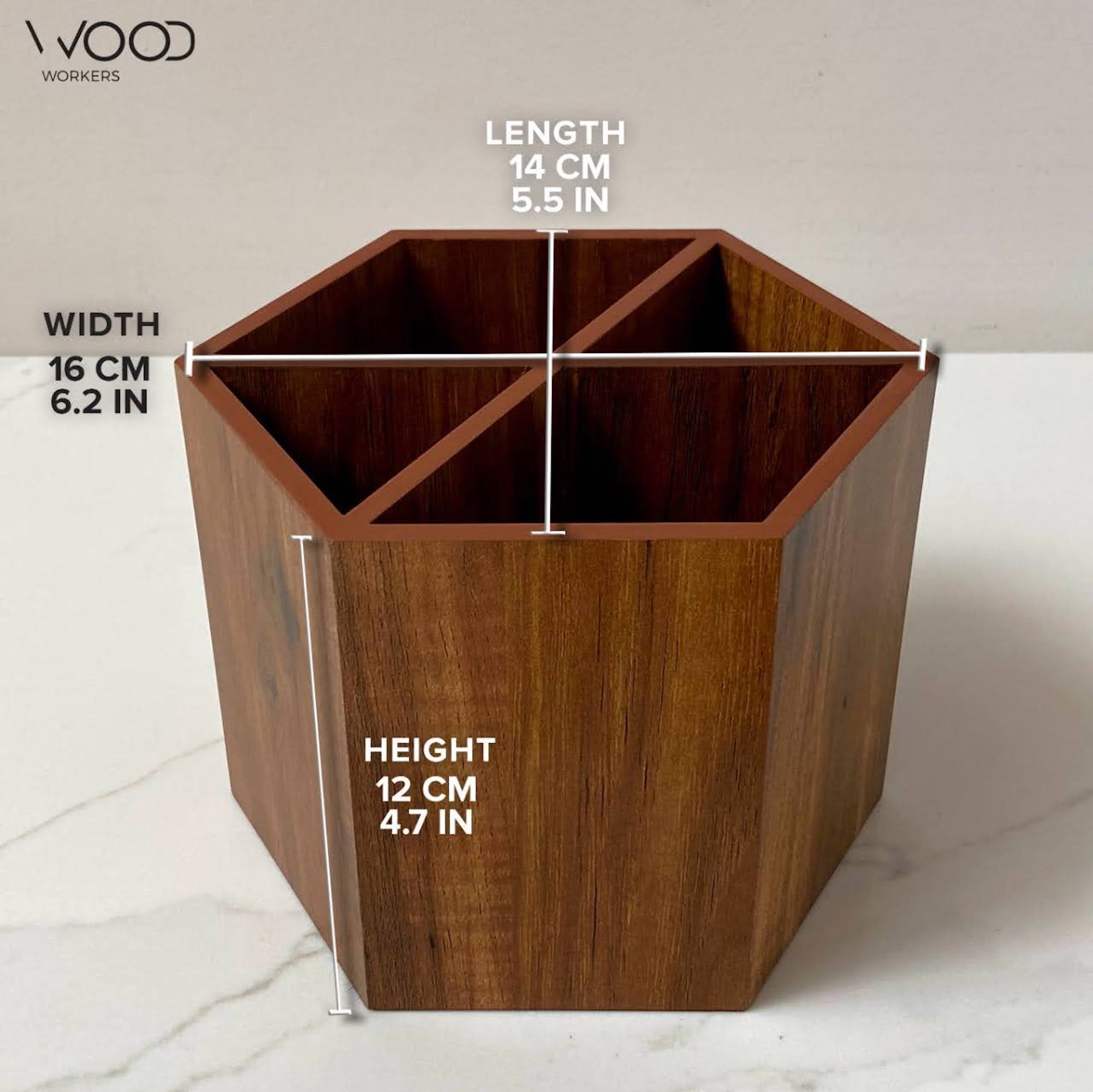 Hexagon Wooden Cutlery Holder - Wood Workers Global
