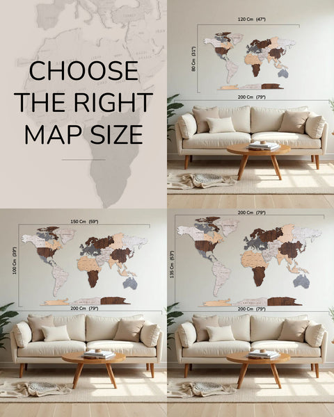 Wooden World Map - Multiple Sizes