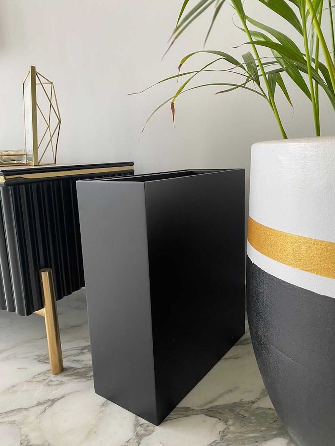 Oblong-Black-Trash-Bin