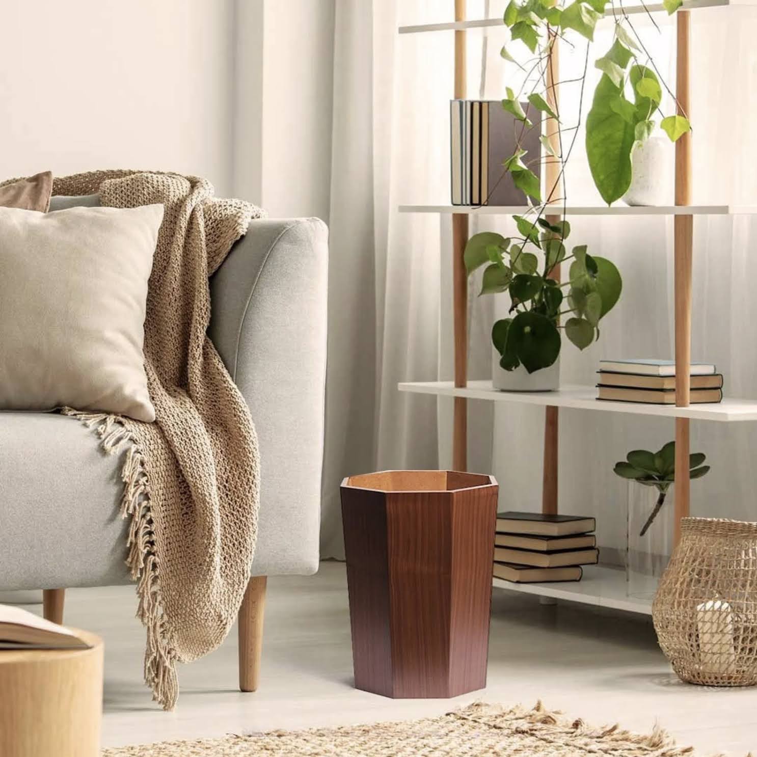 Octagon Wooden Trash Bin