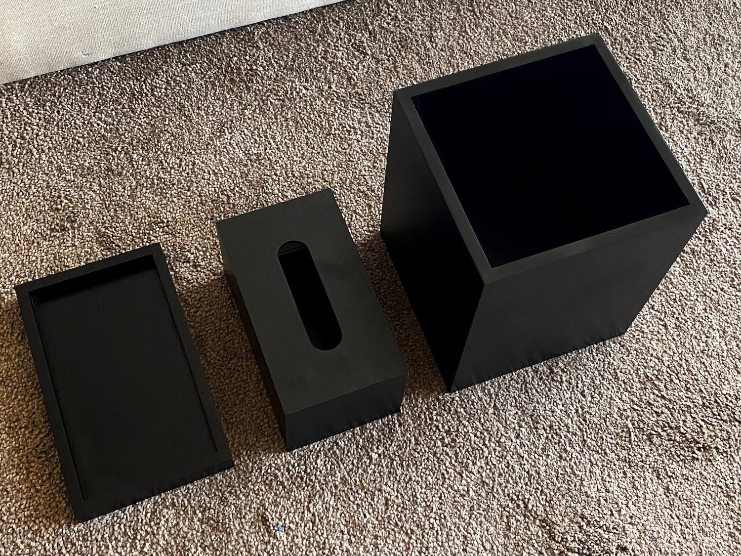 Wooden Bathroom Set (Tray - Trash - Tissue box)