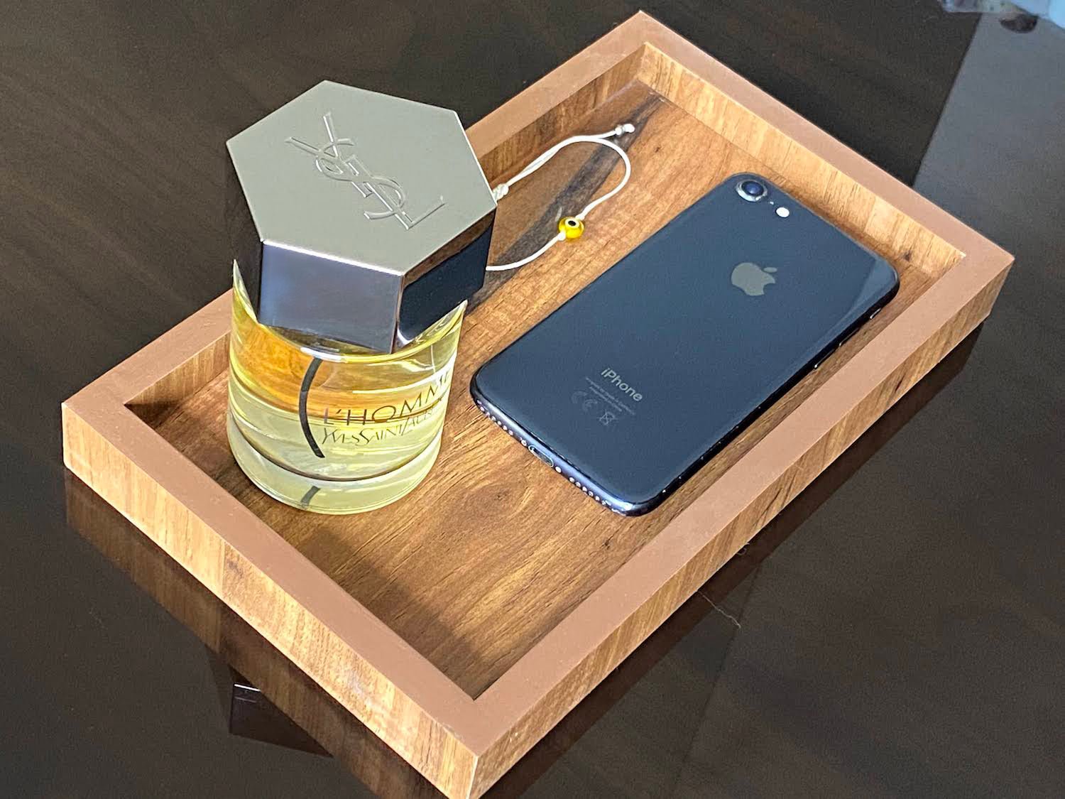 Wooden Office Set of Tray, Trash Bin & Tissue Box
