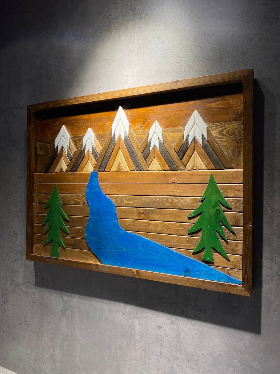 Wood mountain deals wall art