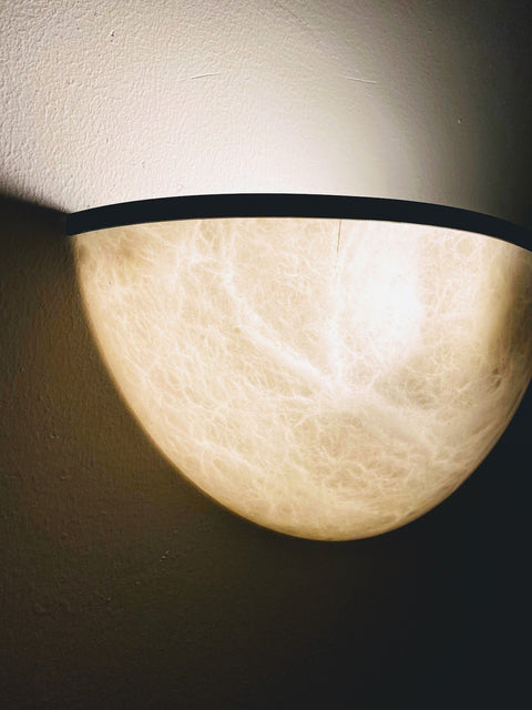 Round Alabaster Lamp With Metal Outline - Wood Workers Global