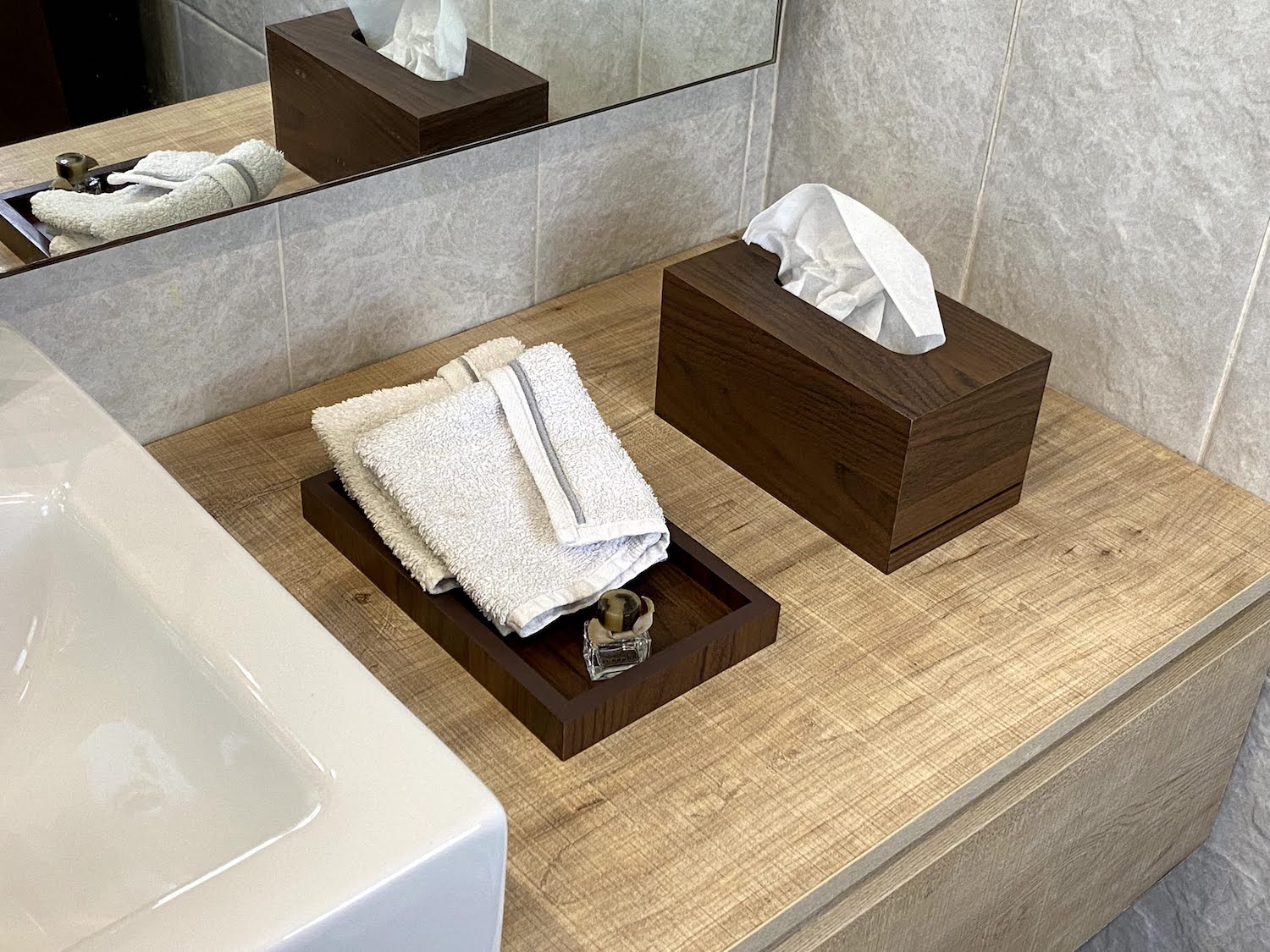 Wooden Bathroom Set (Tray - Trash - Tissue box) - Wood Workers Global