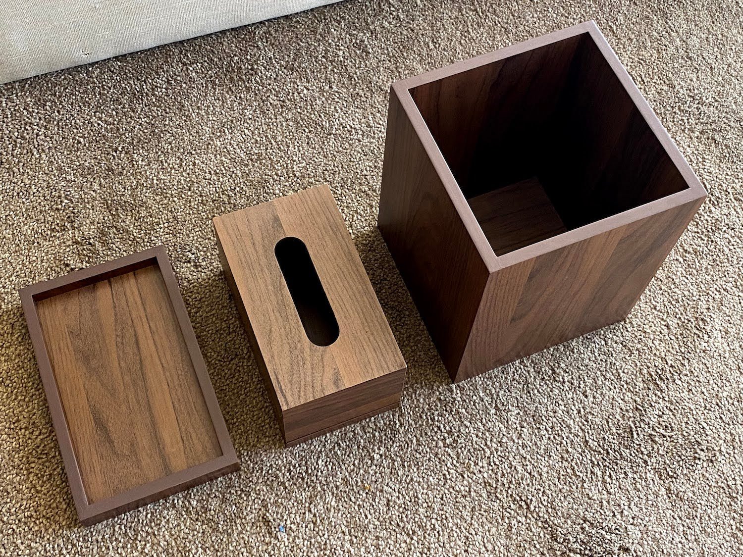 Wooden Bathroom Set (Tray - Trash - Tissue box) - Wood Workers Global