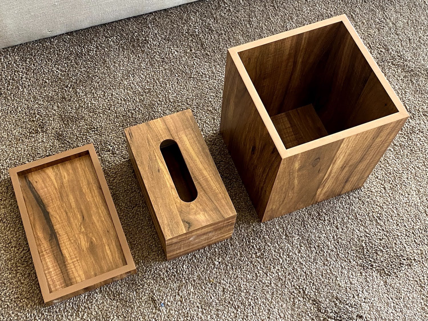 Wooden Office Set of Tray, Trash Bin & Tissue Box - Wood Workers Global