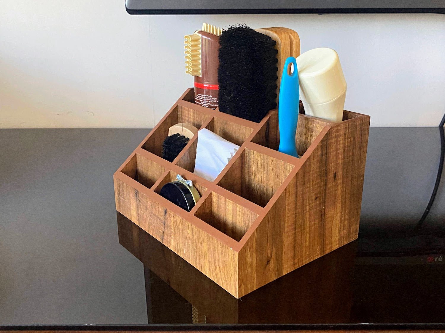 Wooden Shoe Shine Kit Holder